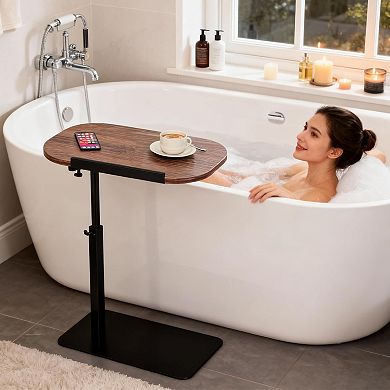 C-Shaped Height Adjustable End Table, 360° Swivel Tiltable Laptop Sofa Tray - Heavy Metal Base