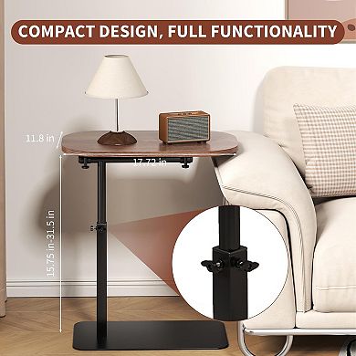 C-Shaped Height Adjustable End Table, 360° Swivel Tiltable Laptop Sofa Tray - Heavy Metal Base
