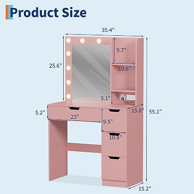 Makeup Vanity Desk with LED Mirror and Power Outlet Station