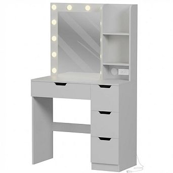 Makeup Vanity Desk with LED Mirror and Power Outlet Station