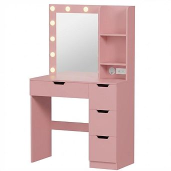 Makeup Vanity Desk with LED Mirror and Power Outlet Station