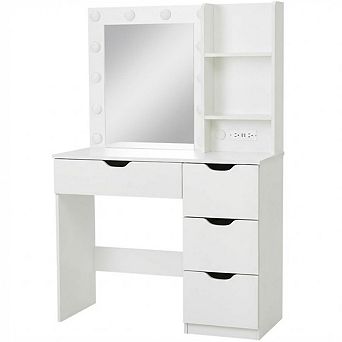 Makeup Vanity Desk with LED Mirror and Power Outlet Station