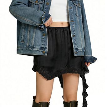 Women's Satin Mini Skirt with Lace Trim Elastic Waist Casual Fashion Ruffled Skirt