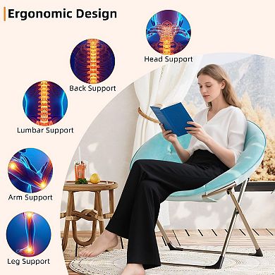 Comfy Oversized Saucer Chair, Soft Plush Fabric Reading Lounger, Foldable Accent Lazy Chair