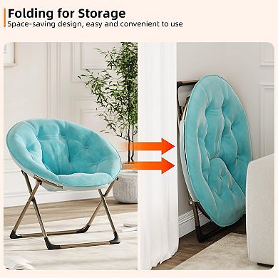 Comfy Oversized Saucer Chair, Soft Plush Fabric Reading Lounger, Foldable Accent Lazy Chair