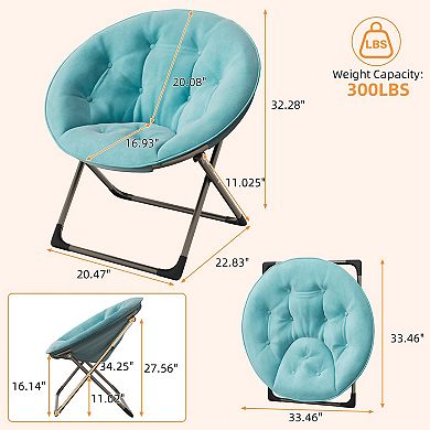 Comfy Oversized Saucer Chair, Soft Plush Fabric Reading Lounger, Foldable Accent Lazy Chair