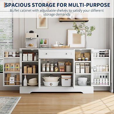 Modern Wooden Sideboard Buffet Cabinet with Drawer, Freestanding Dining Room Credenza