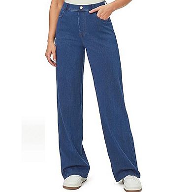 Women's High Waist Wide Leg Denim Pants with Pockets Button Casual Long Pants