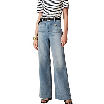 Women's Wide Leg Jeans High Waist Tummy Control Sailor Straight Denim Pants Trousers