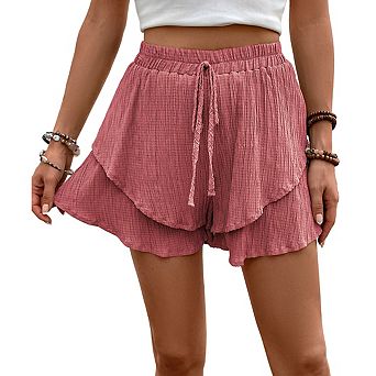 Women's Shorts Elastic Waist Drawstring Ruffled Layered Casual Summer Shorts