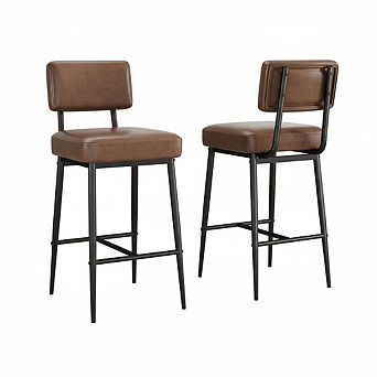 Counter Height Bar Stools Set of 2, 26" Faux Leather Bar Stools with Backrest