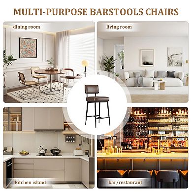 Counter Height Bar Stools Set of 2, 26" Faux Leather Bar Stools with Backrest