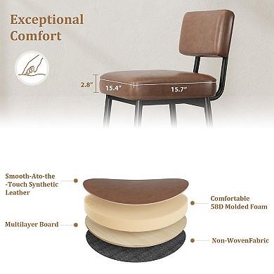Counter Height Bar Stools Set of 2, 26" Faux Leather Bar Stools with Backrest
