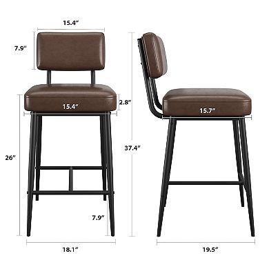 Counter Height Bar Stools Set of 2, 26" Faux Leather Bar Stools with Backrest