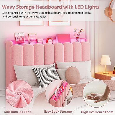 LED Bed Frame with Storage Headboard and 2 Drawers, No Box Spring Needed