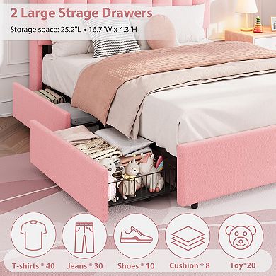 LED Bed Frame with Storage Headboard and 2 Drawers, No Box Spring Needed