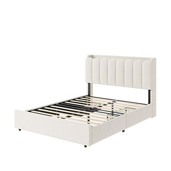 LED Bed Frame with Storage Headboard and 2 Drawers, No Box Spring Needed