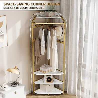 Corner Hall Tree With Shoe Bench,4-Tier Entryway Coat Rack With Hook,Shoe Rack,Wood Clothes Rack