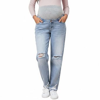 Women's Maternity Jeans Over Belly Comfy Stretch Boyfriend Jeans Loose Pregnancy Pants