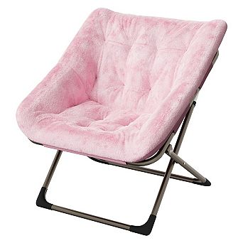 Folding Saucer Chairs for Adults,Comfy Faux Fur Lazy Chair with Metal Frame