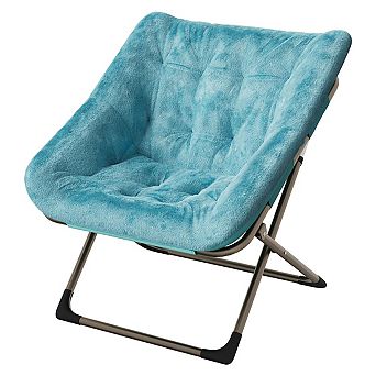 Folding Saucer Chairs for Adults,Comfy Faux Fur Lazy Chair with Metal Frame