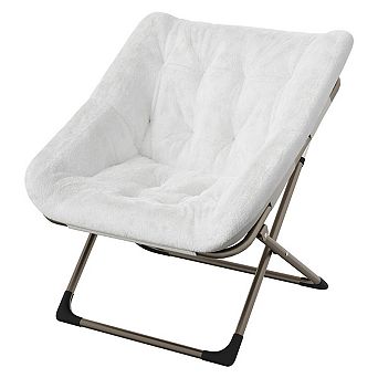 Folding Saucer Chairs for Adults,Comfy Faux Fur Lazy Chair with Metal Frame