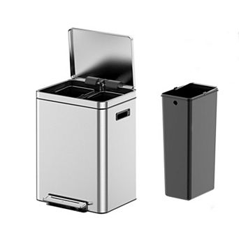 Kitchen Trash Can, Double Sorting Bin with Soft Close Lids, Removable Inner Bucket and Foot Pedal