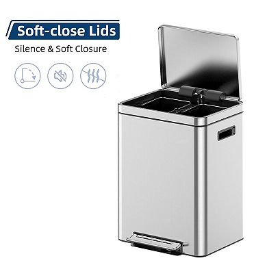Kitchen Trash Can, Double Sorting Bin with Soft Close Lids, Removable Inner Bucket and Foot Pedal