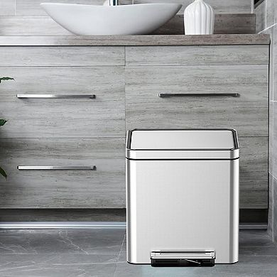 Kitchen Trash Can, Double Sorting Bin with Soft Close Lids, Removable Inner Bucket and Foot Pedal