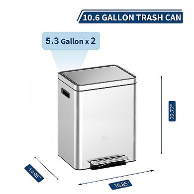 Kitchen Trash Can, Double Sorting Bin with Soft Close Lids, Removable Inner Bucket and Foot Pedal
