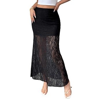 Women's Lace Maxi Skirt High-Waisted Elegant Formal Long Skirt for Evening Events and Casual Wear