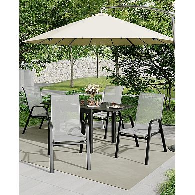 Patio Dining Chairs Set of 4, Stackable Outdoor Dining Chairs with Armrests and Metal Frame