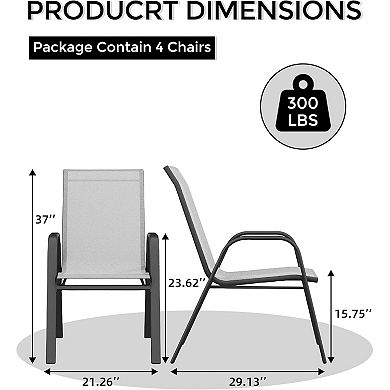 Patio Dining Chairs Set of 4, Stackable Outdoor Dining Chairs with Armrests and Metal Frame
