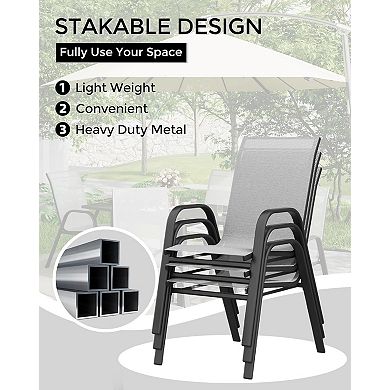 Patio Dining Chairs Set of 4, Stackable Outdoor Dining Chairs with Armrests and Metal Frame