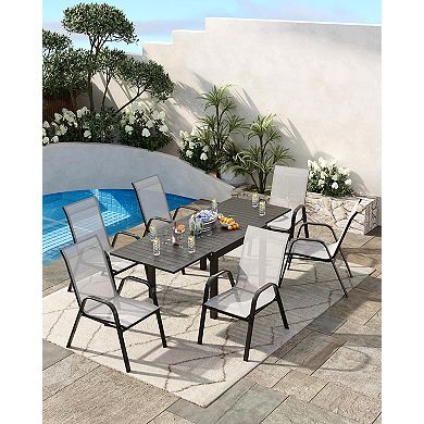 Patio Dining Chairs Set of 4, Stackable Outdoor Dining Chairs with Armrests and Metal Frame