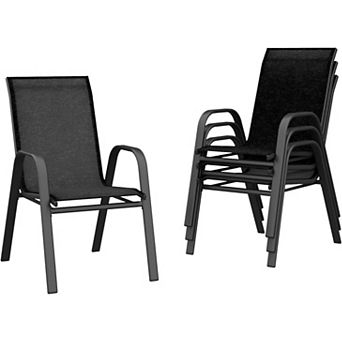 Patio Dining Chairs Set of 4, Stackable Outdoor Dining Chairs with Armrests and Metal Frame