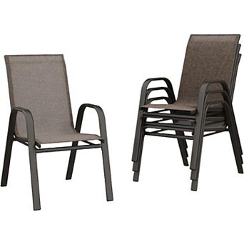 Patio Dining Chairs Set of 4, Stackable Outdoor Dining Chairs with Armrests and Metal Frame
