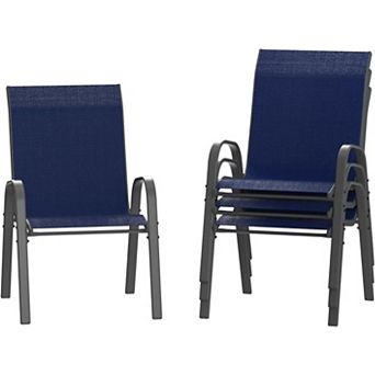 Patio Dining Chairs Set of 4, Stackable Outdoor Dining Chairs with Armrests and Metal Frame