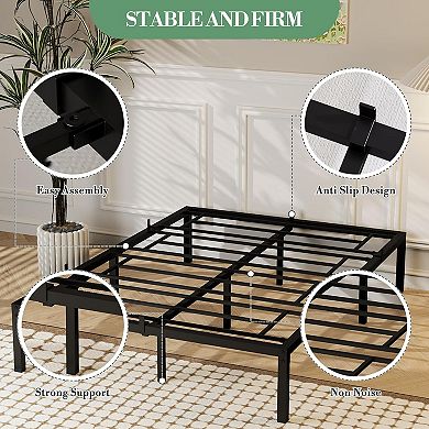 14 Inch Full Size Metal Bed Frame with Storage - 1000lbs Heavy Duty, No Box Spring, Anti-Slip