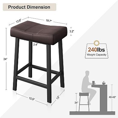 Saddle Bar Stools, Counter Height Barstools with Thickened Cushion