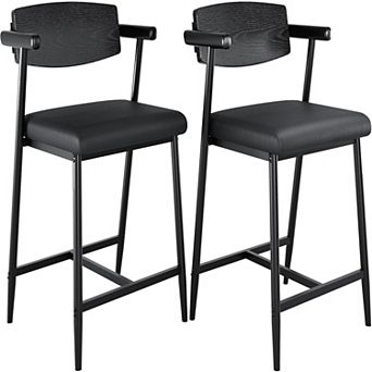 26"" Counter Height Bar Stools Set of 2 with Arms & Wooden Backrest, Comfortable Chairs