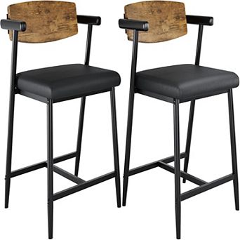 26"" Counter Height Bar Stools Set of 2 with Arms & Wooden Backrest, Comfortable Chairs