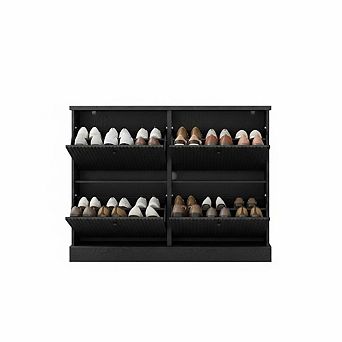 Shoe Cabinet with 4 Flip Drawers, Hidden Wooden Fluted Shoe Cabinet with Adjustable Shelf
