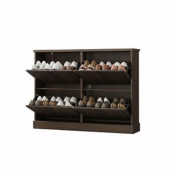 Shoe Cabinet with 4 Flip Drawers, Hidden Wooden Fluted Shoe Cabinet with Adjustable Shelf