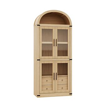 Farmhouse Arched Bookcase with Doors and Drawers Wooden Bookshelf for Living Room Office