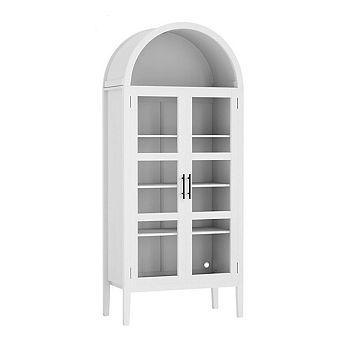 Arched Pantry Cabinet with LED Lights and Glass Doors
