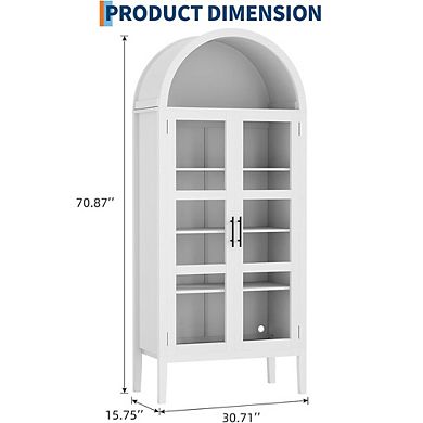 Arched Pantry Cabinet with LED Lights and Glass Doors