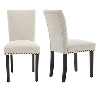 Set of 2 Upholstered Kitchen Chairs with Nailhead Trim and Sturdy Legs, Ergonomic High-Back Chairs