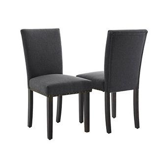 Set of 2 Upholstered Kitchen Chairs with Nailhead Trim and Sturdy Legs, Ergonomic High-Back Chairs