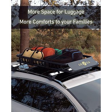 Universal Roof Rack Basket, Heavy Duty 200 LB Capacity Extension & Wind Fairing